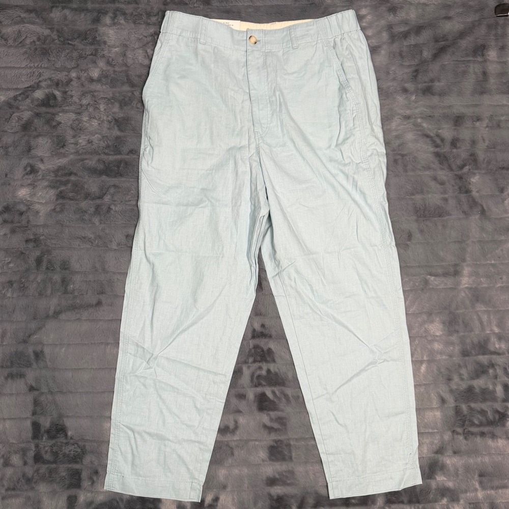 Uniqlo Women XL Linen Cotton Tapered Pants Light Blue 456207 Elastic Waist NEW